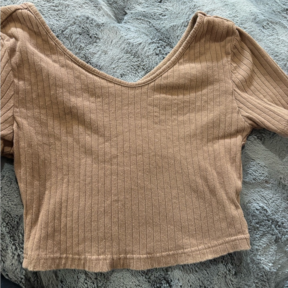 ROMWE Brown Ribbed Top - Picture 3 of 5